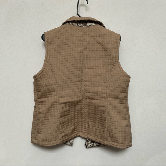 Tan, Brown, Cream Reversible Quilted Vest Collared Size XL Plain Animal Print - Picture 3 of 3